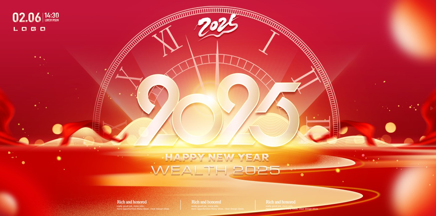 Bannner poster chúc mừng năm mới 2025 gold clock chúc tết happy new year tet holiday, poster tết - piklabvip4098